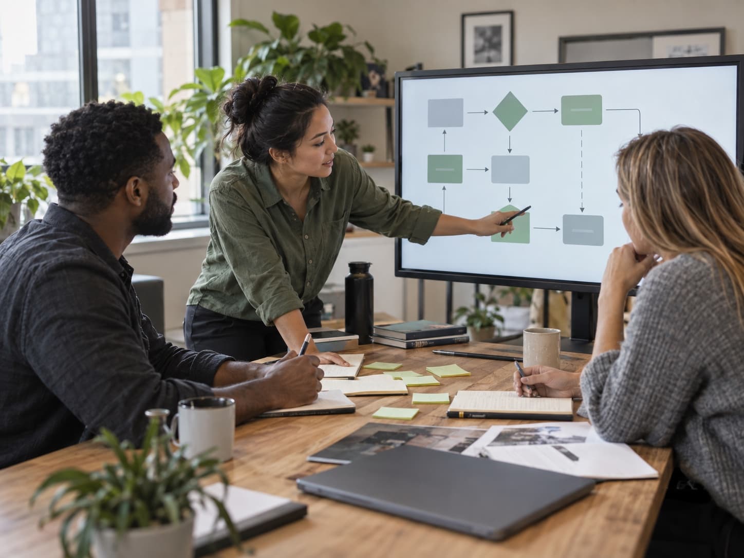 Operations team mapping an automated business workflow
